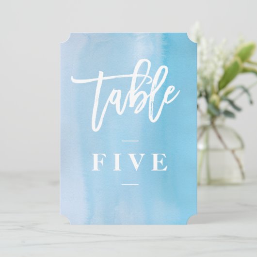 Hochzeitsfeier in Blauer Wasserfarbe Tischnummer (Stehend Vorderseite)