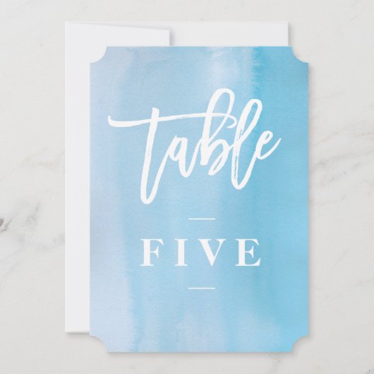 Hochzeitsfeier in Blauer Wasserfarbe Tischnummer (Rückseite)