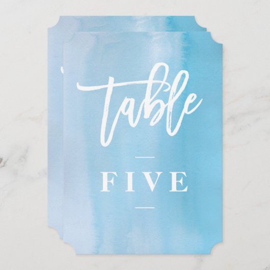 Hochzeitsfeier in Blauer Wasserfarbe Tischnummer (Vorne/Hinten)