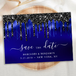 Hochzeitsfeier in Blue Black Glitzer Tropfens Save The Date