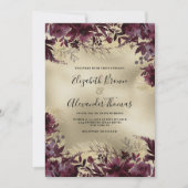 Hochzeitsfeier in Bordeaux-Gold Glitzer Einladung (Vorderseite)