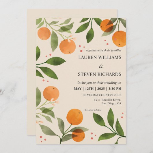 Hochzeitsfeier in den Rosa Orangen Einladung (Vorne/Hinten)
