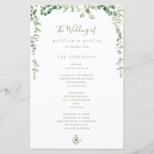 Hochzeitsfeier in Eukalyptus (Vorderseite)