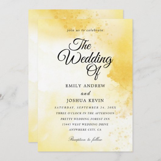 Hochzeitsfeier in Gelb Einladung (Vorne/Hinten)