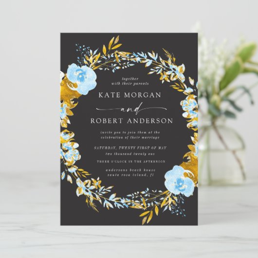 Hochzeitsfeier in Gold türkisfarben (Stehend Vorderseite)