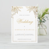Hochzeitsfeier in Gold und Weiß Einladung (Stehend Vorderseite)