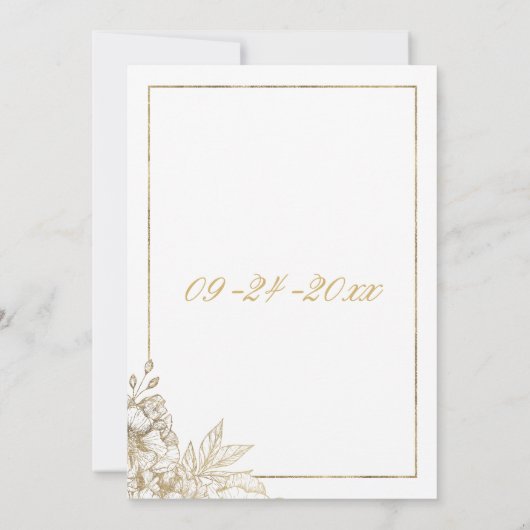 Hochzeitsfeier in Gold und Weiß Einladung (Rückseite)