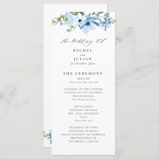 Hochzeitsfeier in hellblau programm (Vorne/Hinten)