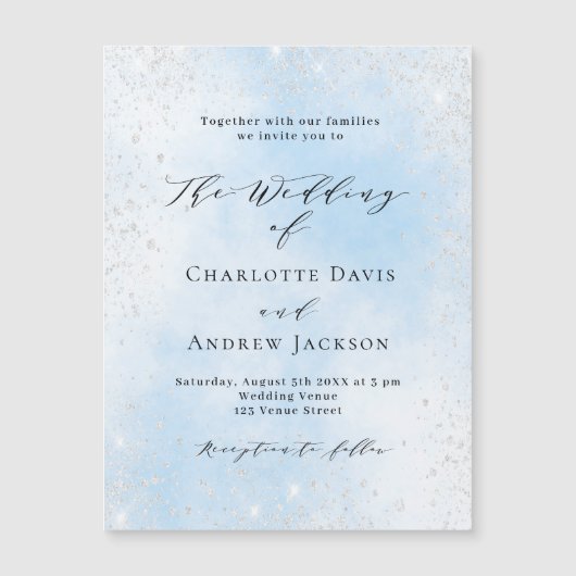 Hochzeitsfeier in hellblauem Glitzer Magneteinladung (Vorderseite)