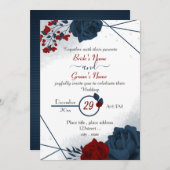 Hochzeitsfeier in Marineblau und burgundisch-rot B Einladung (Vorne/Hinten)