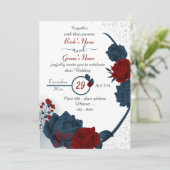 Hochzeitsfeier in Marineblau und burgundisch-rot B Einladung (Stehend Vorderseite)