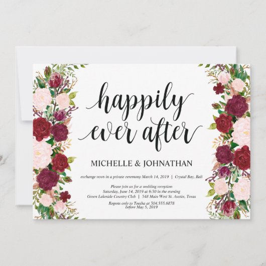 Hochzeitsfeier in Marsala Rosa Empfang Einladung (Vorderseite)