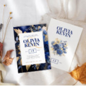 Hochzeitsfeier in Navy-Blue-Gold-Blume Einladung