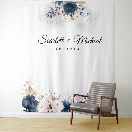 Hochzeitsfeier in Navy Blue und Dusty Rose Hinterg Wandteppich (Beispiel)