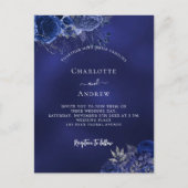 Hochzeitsfeier in Navy Blumen Einladungspostkarte (Vorderseite)