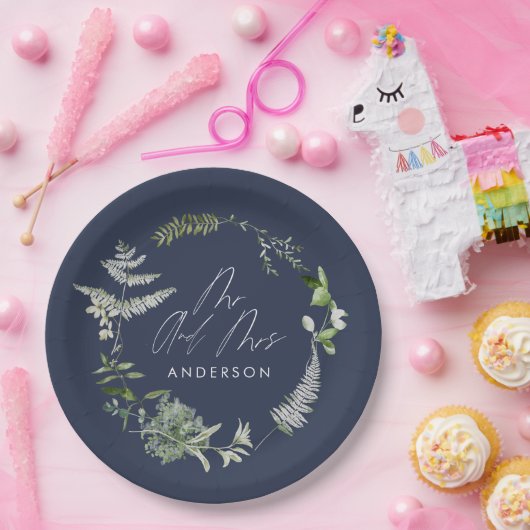 Hochzeitsfeier in Navy mit elegantem Botanischem S Pappteller (Party)