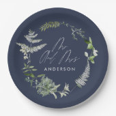 Hochzeitsfeier in Navy mit elegantem Botanischem S Pappteller (Vorderseite)