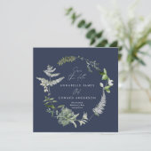 Hochzeitsfeier in Navy mit elegantem Botanischem S Save The Date (Stehend Vorderseite)