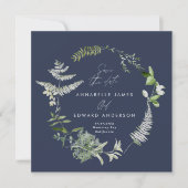 Hochzeitsfeier in Navy mit elegantem Botanischem S Save The Date (Vorderseite)