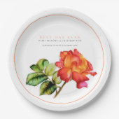 Hochzeitsfeier in Orange rote Rose Pappteller (Vorderseite)