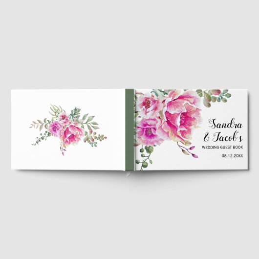 Hochzeitsfeier in Rosa, Aquarellfarben und Typogra Gästebuch (Voll)