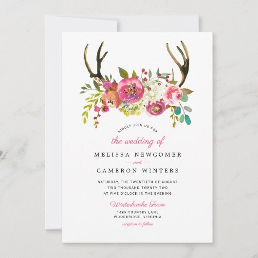 Hochzeitsfeier in Rosa Einladung (Vorderseite)