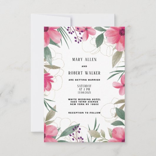 Hochzeitsfeier in Rosa Einladung (Vorderseite)