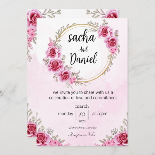 Hochzeitsfeier in Rosa , Feier der Liebe Einladung (Vorne/Hinten)