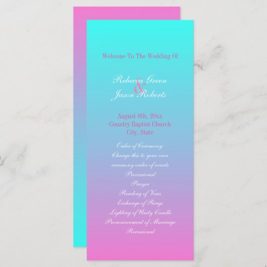 Hochzeitsfeier in Rosa Programm (Vorne/Hinten)