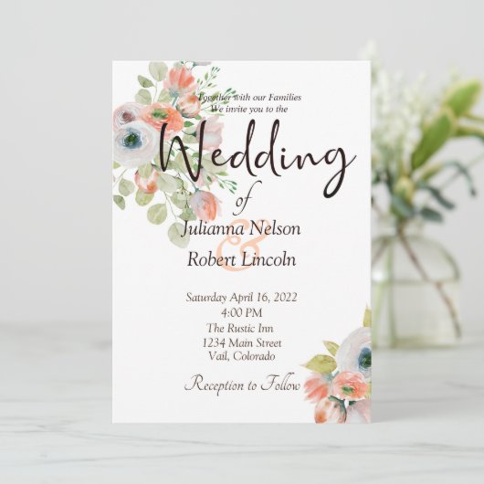 Hochzeitsfeier in Rosa und Blau Einladung (Stehend Vorderseite)