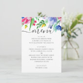 Hochzeitsfeier in Rosa und Blau Menükarte (Stehend Vorderseite)