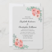 Hochzeitsfeier in Rosa und Grau Einladung (Vorderseite)