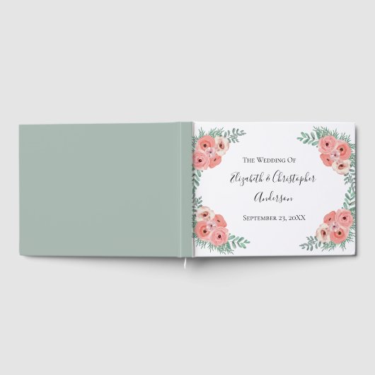 Hochzeitsfeier in Rosa und grüner Flora Gästebuch (Voll)