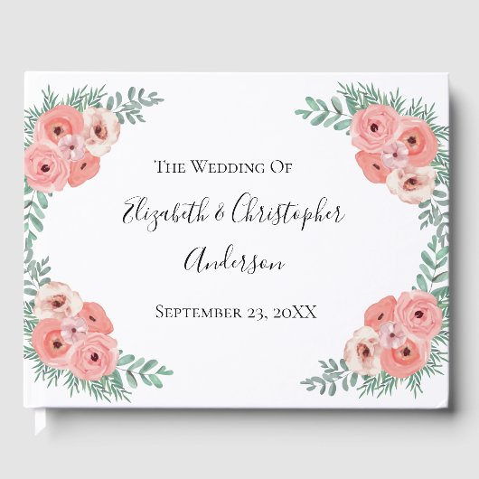 Hochzeitsfeier in Rosa und grüner Flora Gästebuch (Vorderseite)