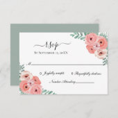 Hochzeitsfeier in Rosa und grüner Flora RSVP Karte (Vorne/Hinten)