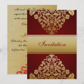 Hochzeitsfeier in Rot-Gold Einladung (Vorne/Hinten)