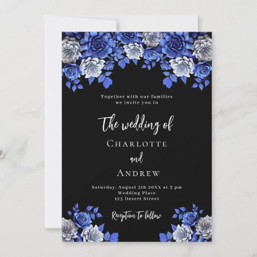 Hochzeitsfeier in Schwarz-Blau Einladung (Vorderseite)