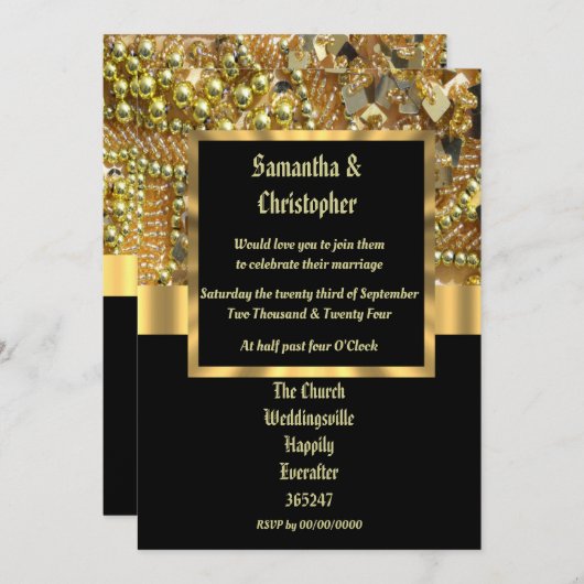 Hochzeitsfeier in Schwarz und Gold - Einladung zum (Vorne/Hinten)