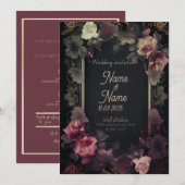 Hochzeitsfeier in Schwarz und Rosa Einladung (Vorne/Hinten)