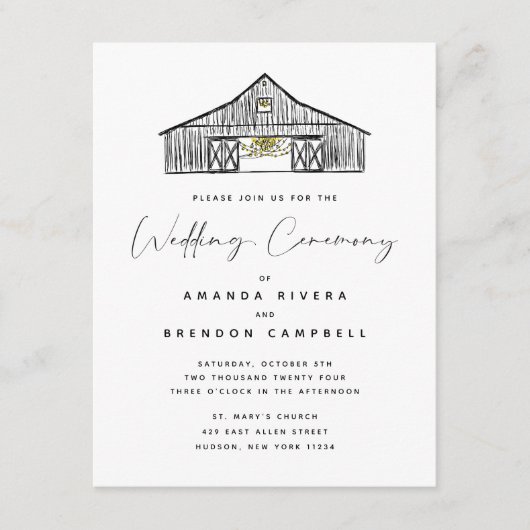 Hochzeitsfeier in Schwarz und Weiß Begleitkarte (Vorderseite)