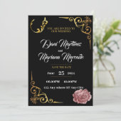 Hochzeitsfeier in Schwarz-Weiß-Blume Einladung (Stehend Vorderseite)