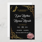 Hochzeitsfeier in Schwarz-Weiß-Blume Einladung (Vorne/Hinten)