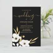 Hochzeitsfeier in Schwarz-weißem Gold Einladung (Stehend Vorderseite)