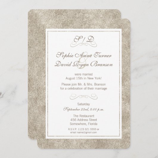 Hochzeitsfeier in Silver and White Border Abend Em Einladung (Vorne/Hinten)