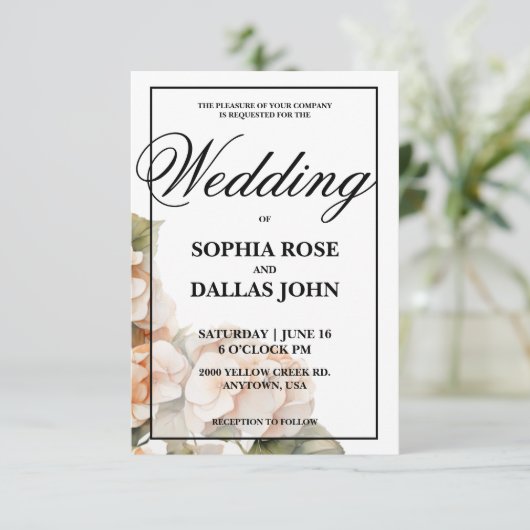 Hochzeitsfeier in weißer Orange Einladung (Stehend Vorderseite)