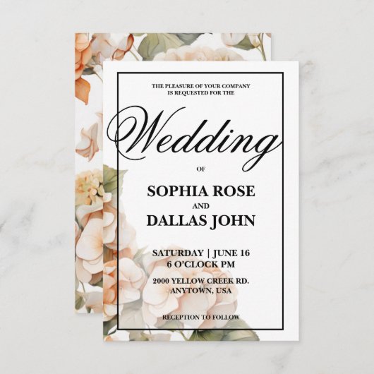 Hochzeitsfeier in weißer Orange Einladung (Vorne/Hinten)