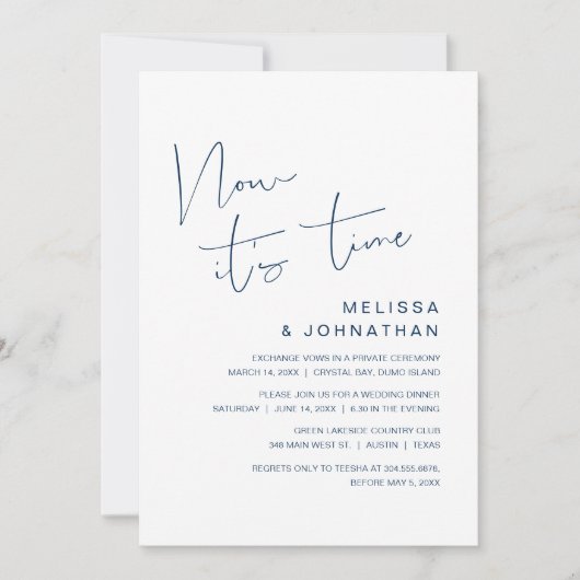 Hochzeitsfeier, jetzt ist es Zeit, klassisch blau Einladung (Vorderseite)