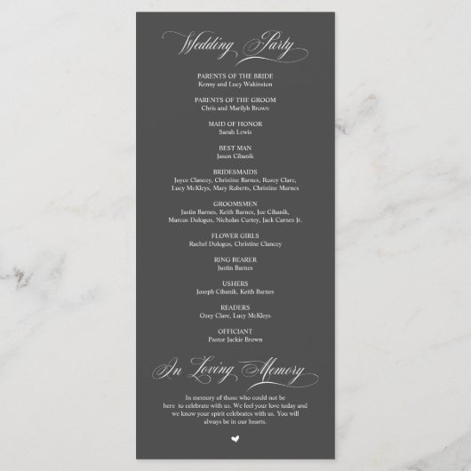 Hochzeitsfeier, Klassisches Elegance Dunkelgrau Programm (Rückseite)