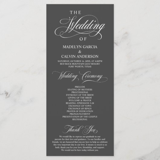 Hochzeitsfeier, Klassisches Elegance Dunkelgrau Programm (Vorderseite)