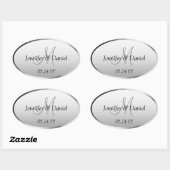 Hochzeitsfeier Künstlerische Monogrammnamen Ovaler Aufkleber (Blatt)